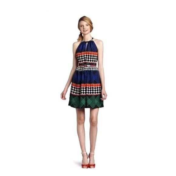 TRINA TURK Halter Silk Blend Dress Size 8 Sleeveless Keyhole Colorful - Picture 1 of 12